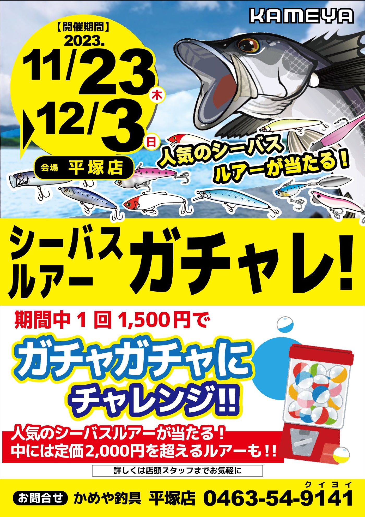 11/23より、シーバスルアーガチャレ開催！ | かめや釣具
