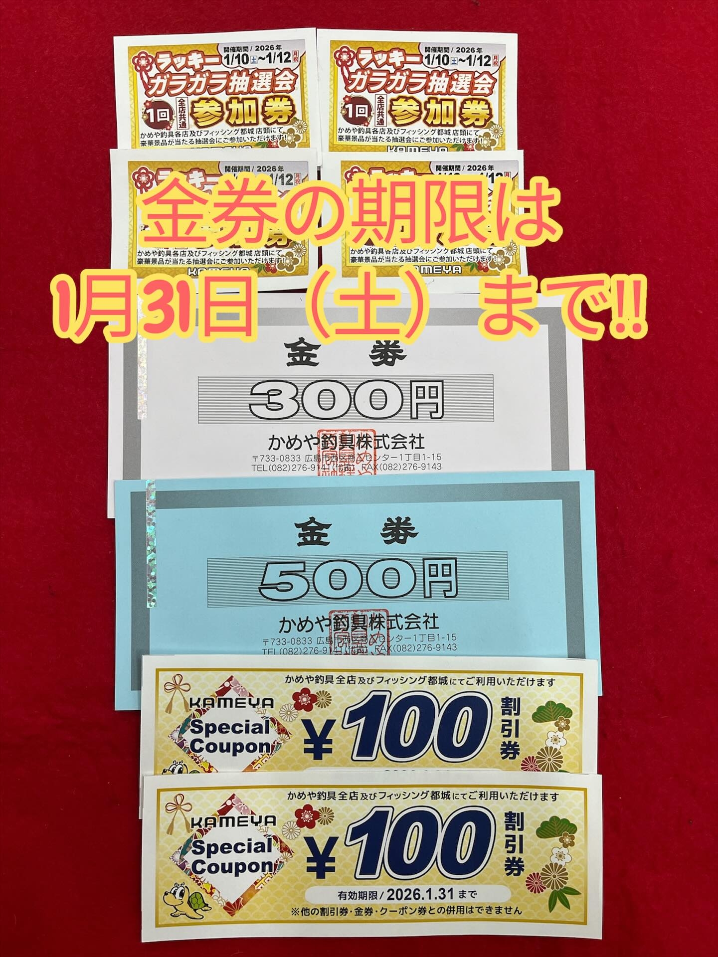 クーポン利用期限間近です | かめや釣具